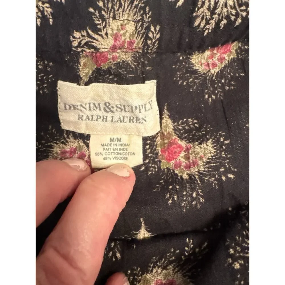 Ralph Lauren Denim & Supply Jumpsuit Black Floral Dark Whimsigoth Smocked Sz. M